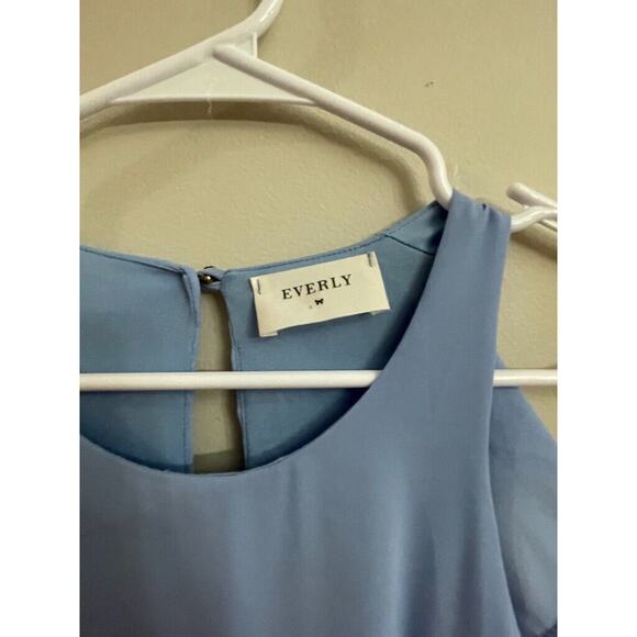 Everly Light Blue Ruffle A Line Dress Soft Back Keyhole Sleeveless Short Medium - Picture 2 of 7